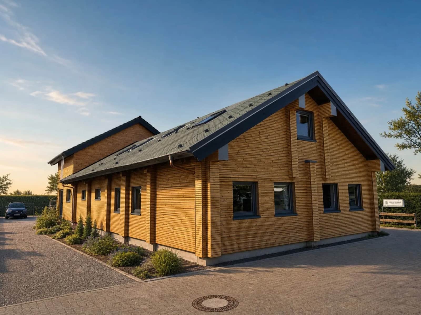 Le Wellnesshaus en bois dans la lumière du soir
